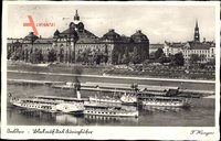 Dresden, Blick auf das Königsufer, Dampfer Leipzig und Bad Schandau