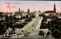 Dresden, Straßenkreuzung am Albertplatz, Parkanlage