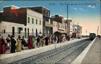 Suez Ägypten, The Train arriving from Port Twefik, Bahnhof, Gleisseite