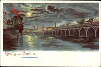 Berlin Mitte, Spreepartie mit der Jannowitzbrücke, Mondschein