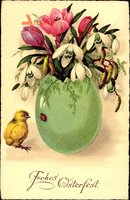 Glückwunsch Ostern, Osterei als Blumenvase, Kitsch
