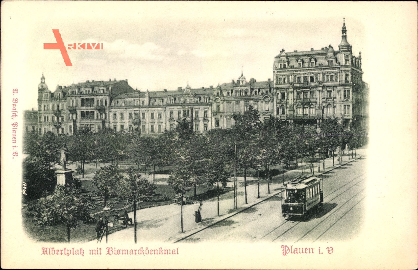 Relief Plauen im Vogtland, Albertplatz mit Bismarckdenkmal, Straßenbahn