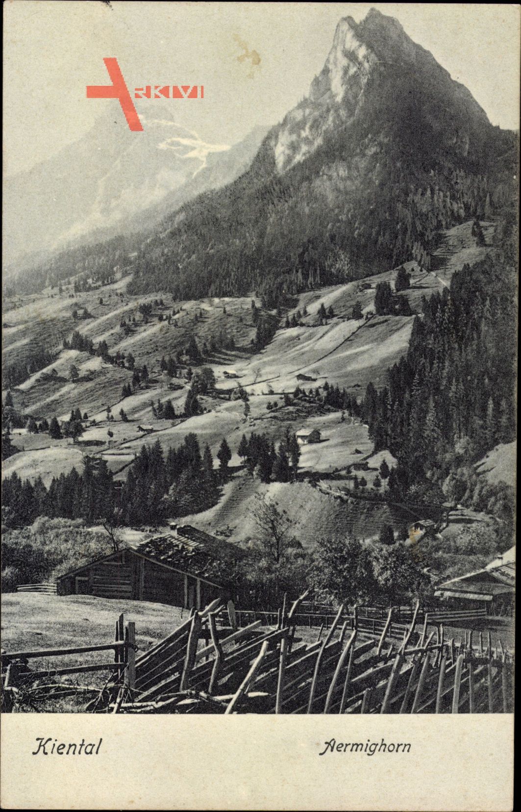 Kiental Kt. Bern, Aermighorn, Gebirge, Panorama, Felder