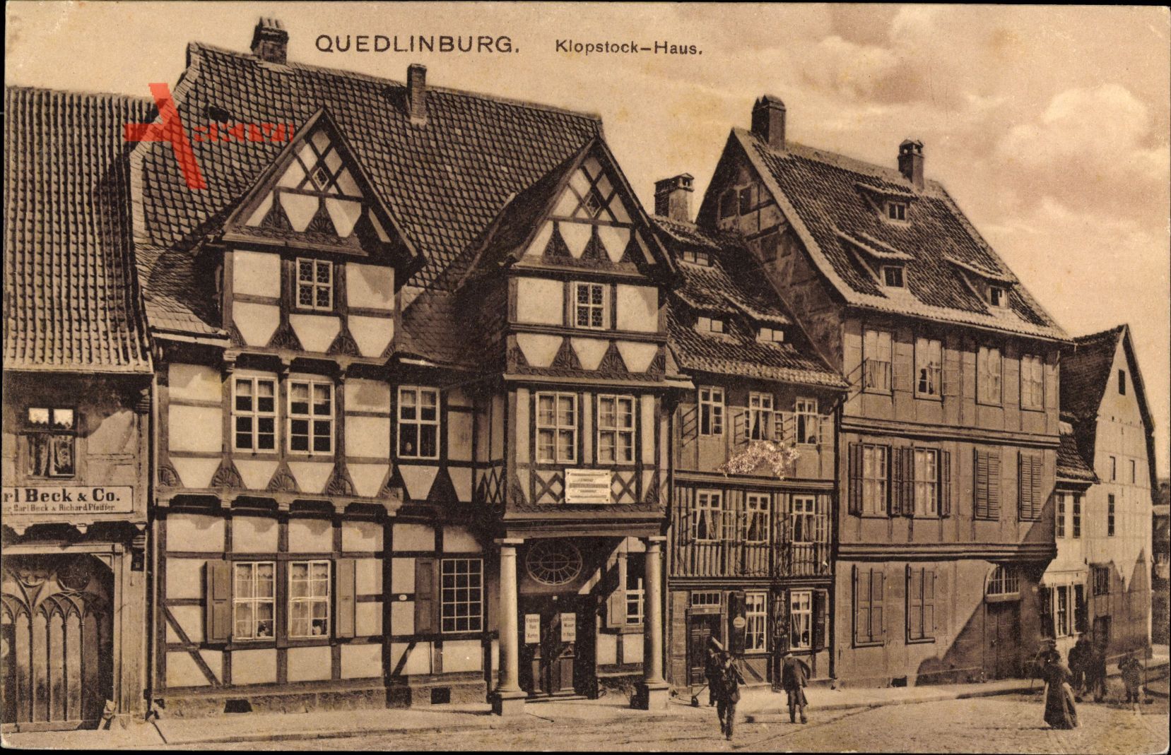 Quedlinburg am Harz, Partie am Klopstock Haus, Fachwerkhäuser