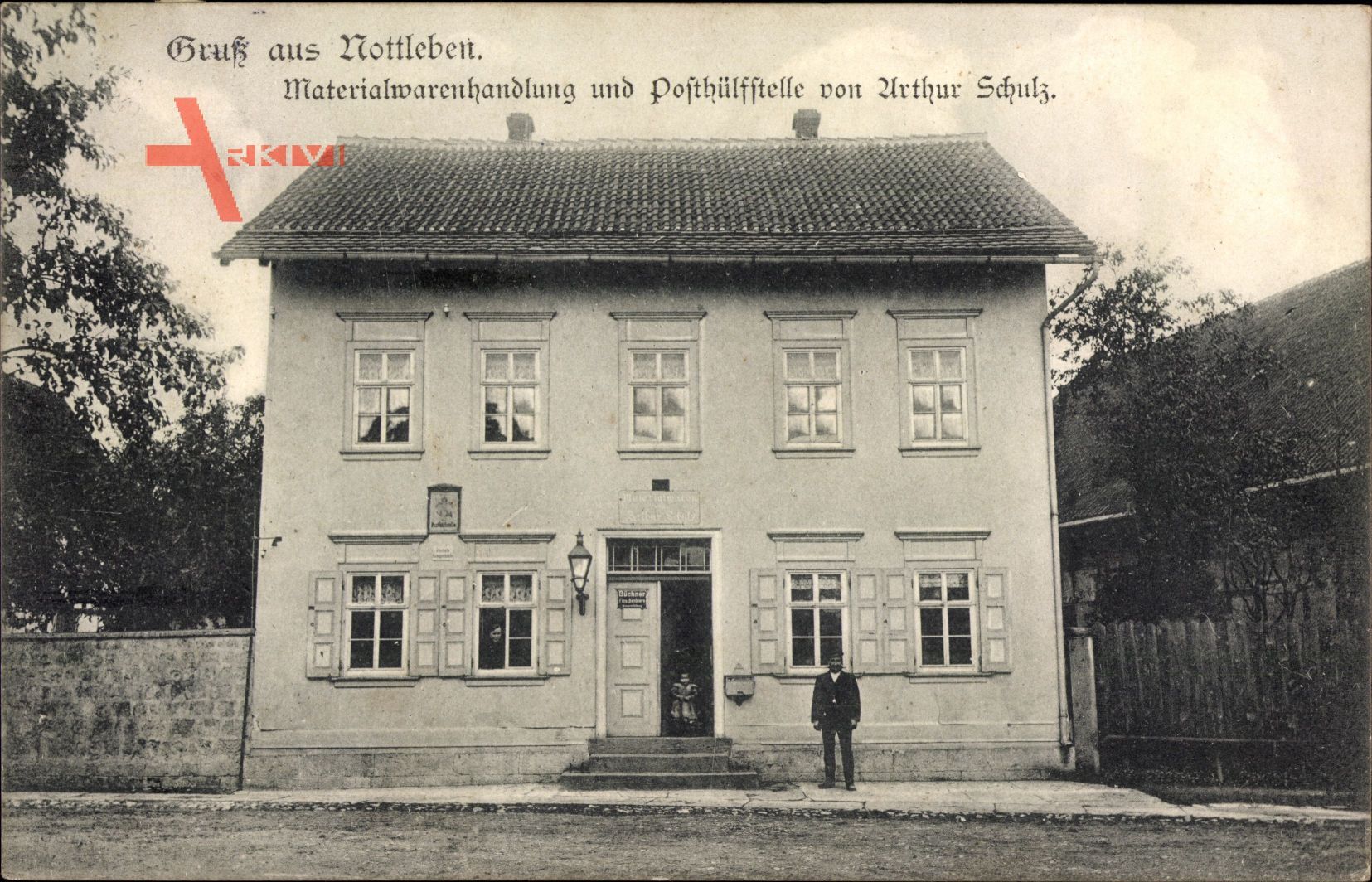 Nottleben Thüringen, Materialwarenhandlung und Poststelle, A. Schulz
