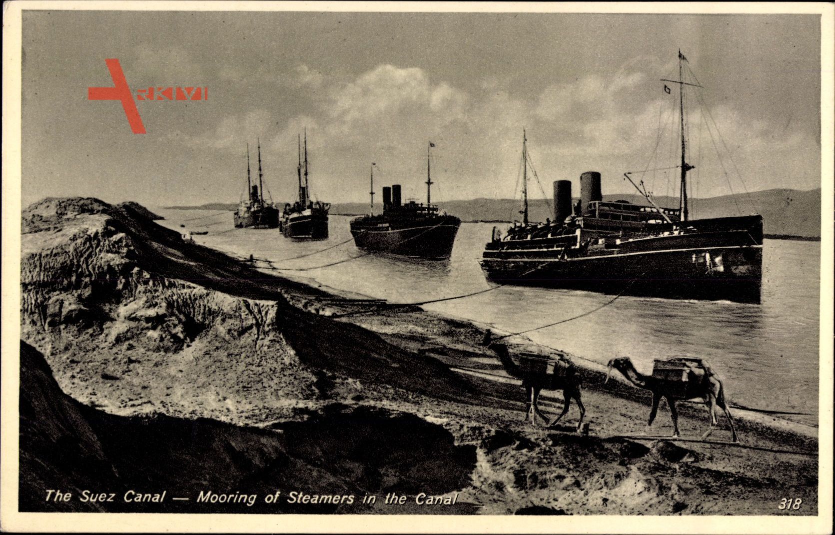 Ägypten, Suezkanal, mooring steamers in the Canal, Dampfschiffe