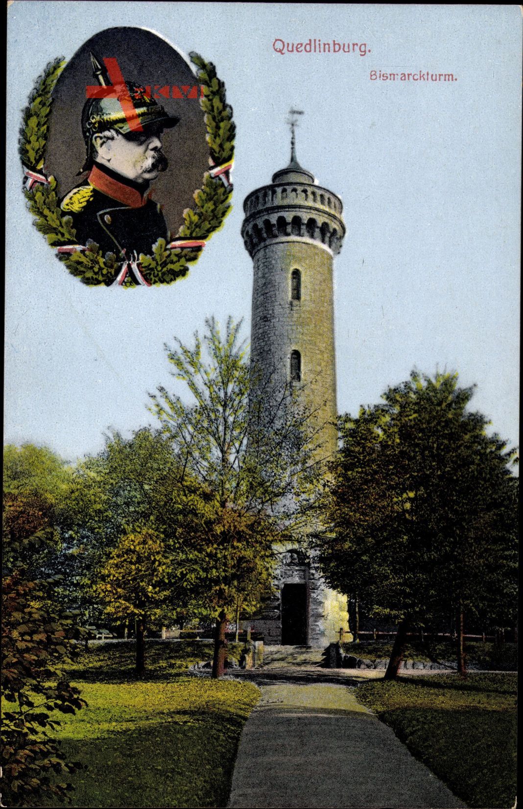 Quedlinburg im Harz, Der Bismarckturm mit Bismarck Portrait