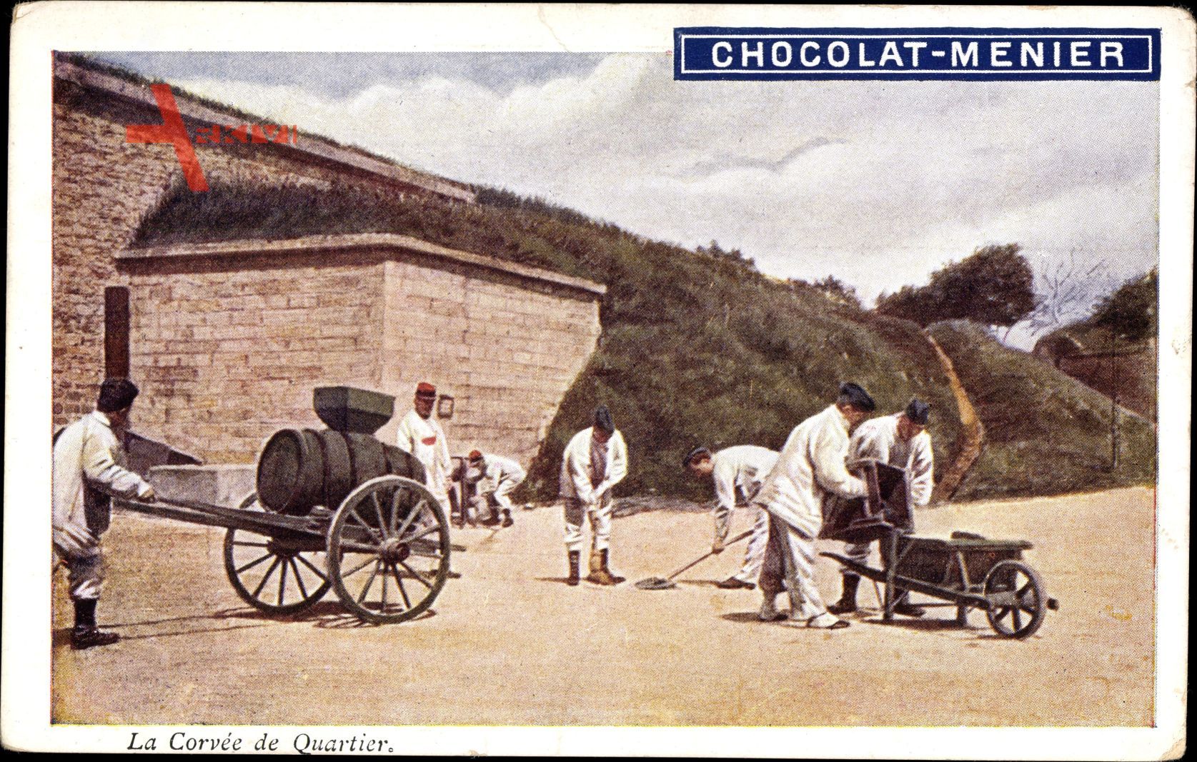 La Corvée de Quartier, Soldaten bei der Arbeit, Chocolat Menier