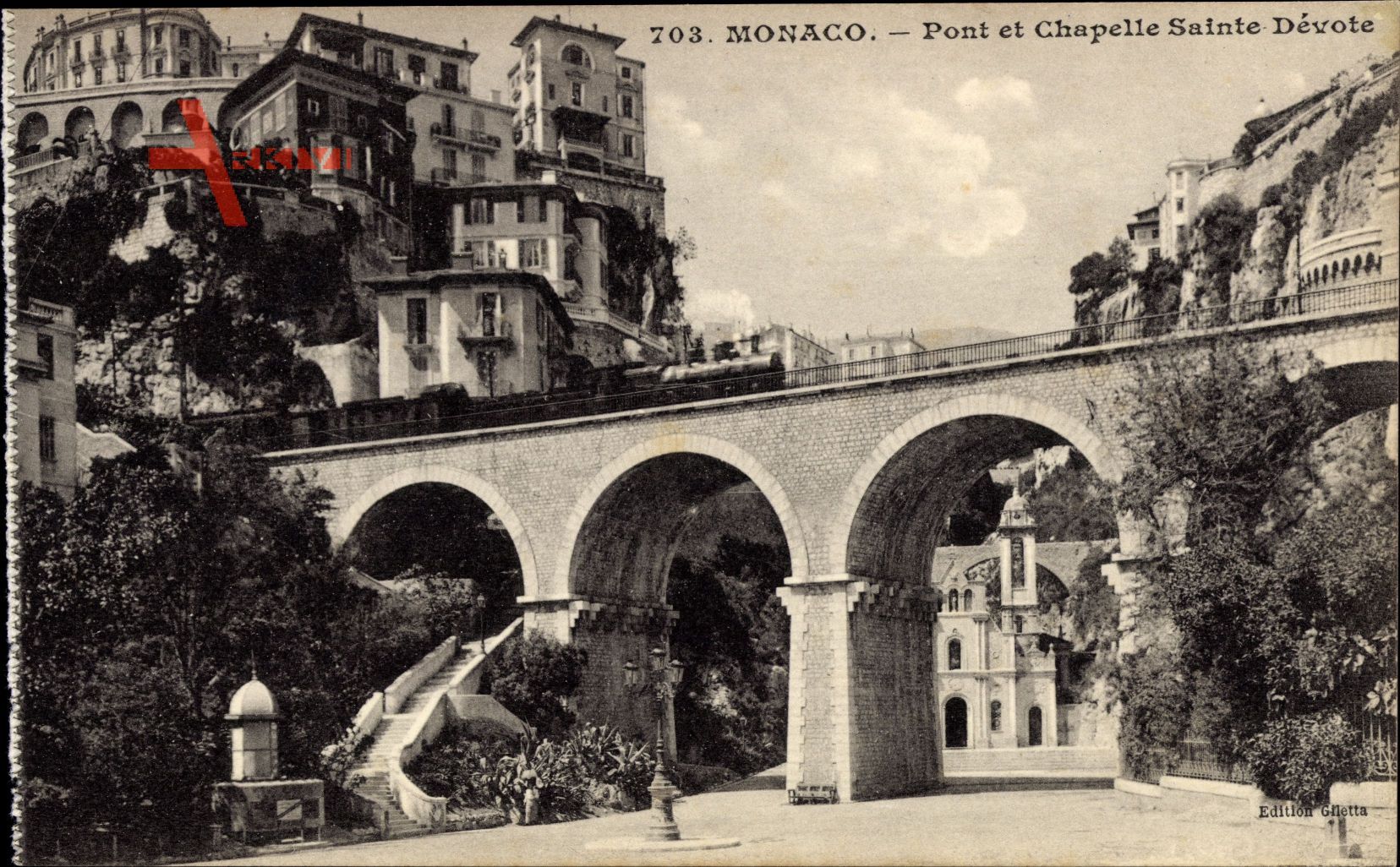 Monaco, Pont et Chapelle Sainte Devote, Blick auf Kirche und Brücke