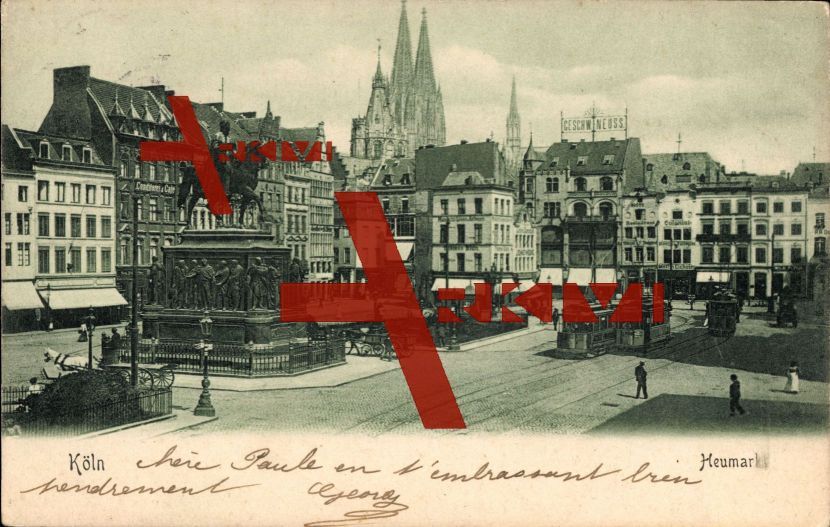 Köln am Rhein, Der Heumarkt, Denkmal, Straßenbahnen, Geschw. Neuss