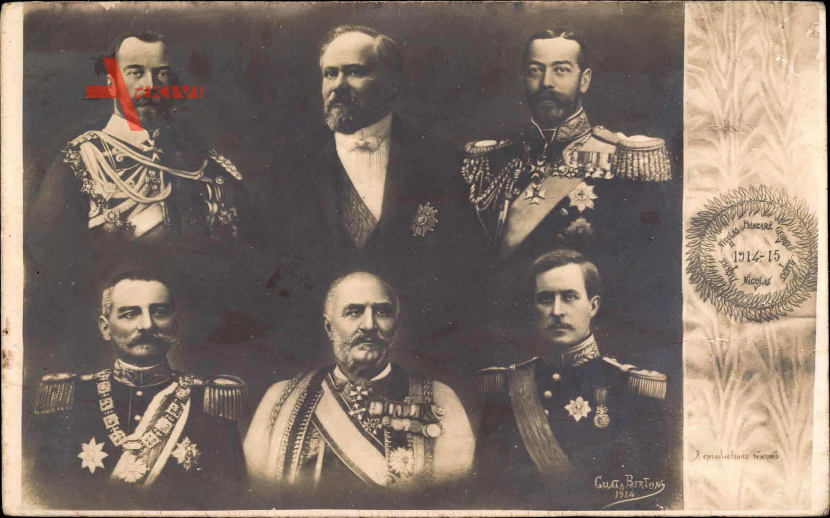 Poincaré, Zar Nikolaus II., Georg V., Peter I., Albert I., Nikolaus V.