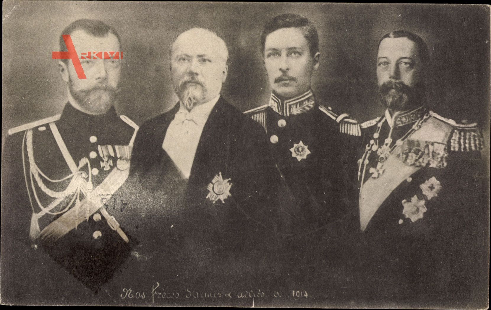 Poincaré, Nikolaus II., Georg V., Albert I. , Frères darmes et alliés de 191