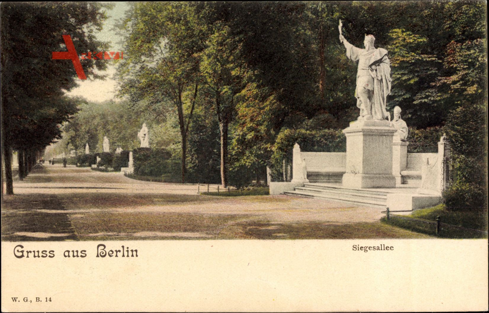 Berlin Tiergarten, Partie in der Siegesallee mit Denkmal