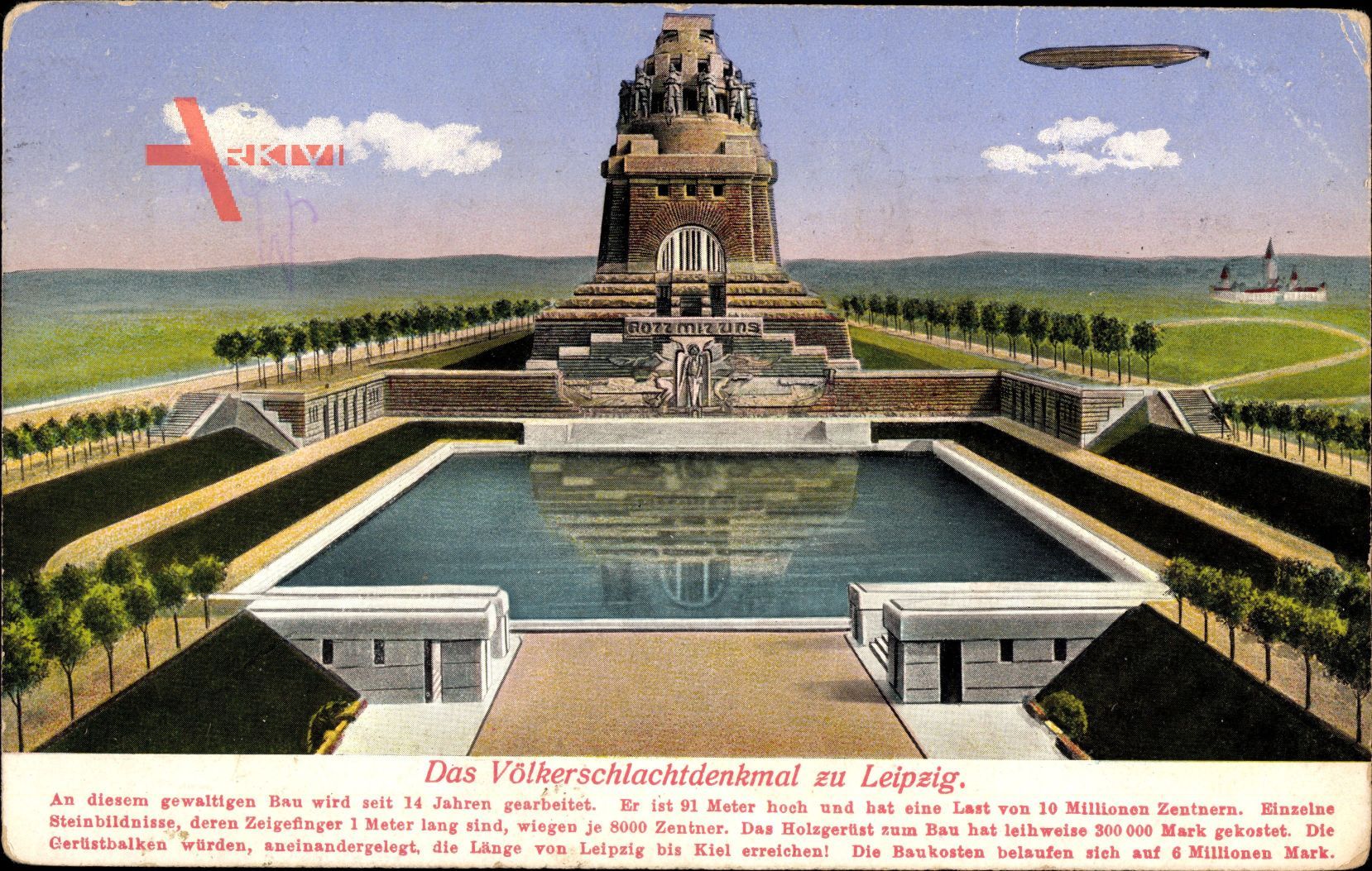 Leipzig in Sachsen, Blick auf das Völkerschlachtdenkmal, Zeppelin