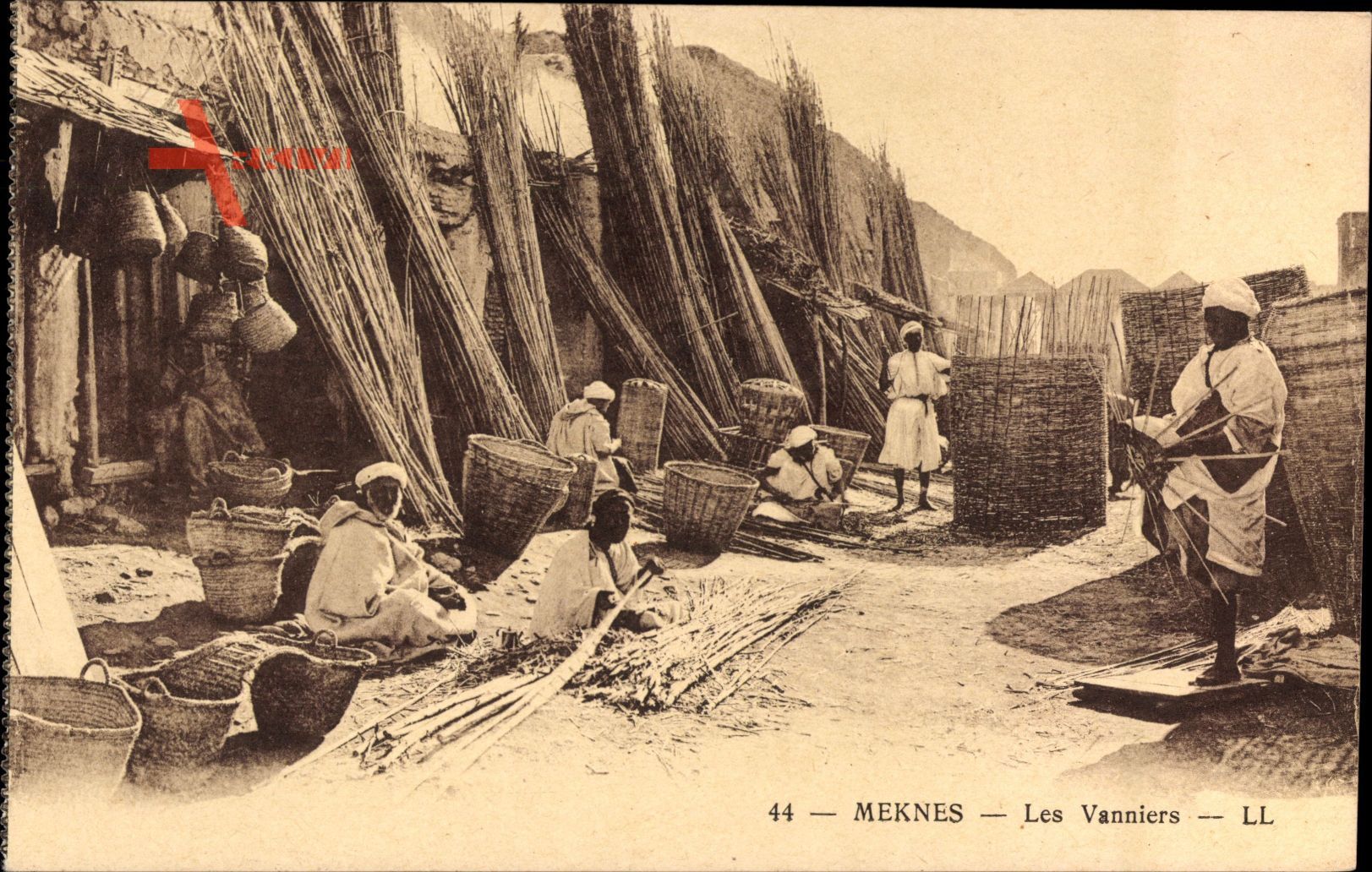 Meknès Marokko, Les Vanniers, Korbmacher bei der Arbeit, Levy & Fils L.L. 44