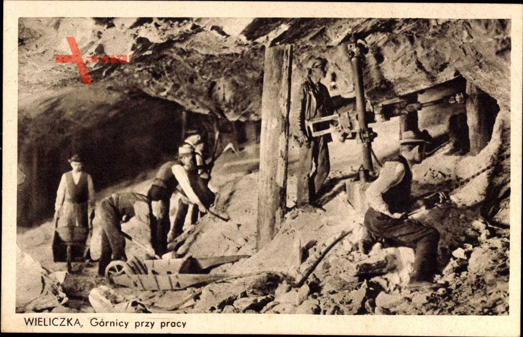 Wieliczka Groß Salze Polen, Bergleute bei der Arbeit unter Tage, Bohrer