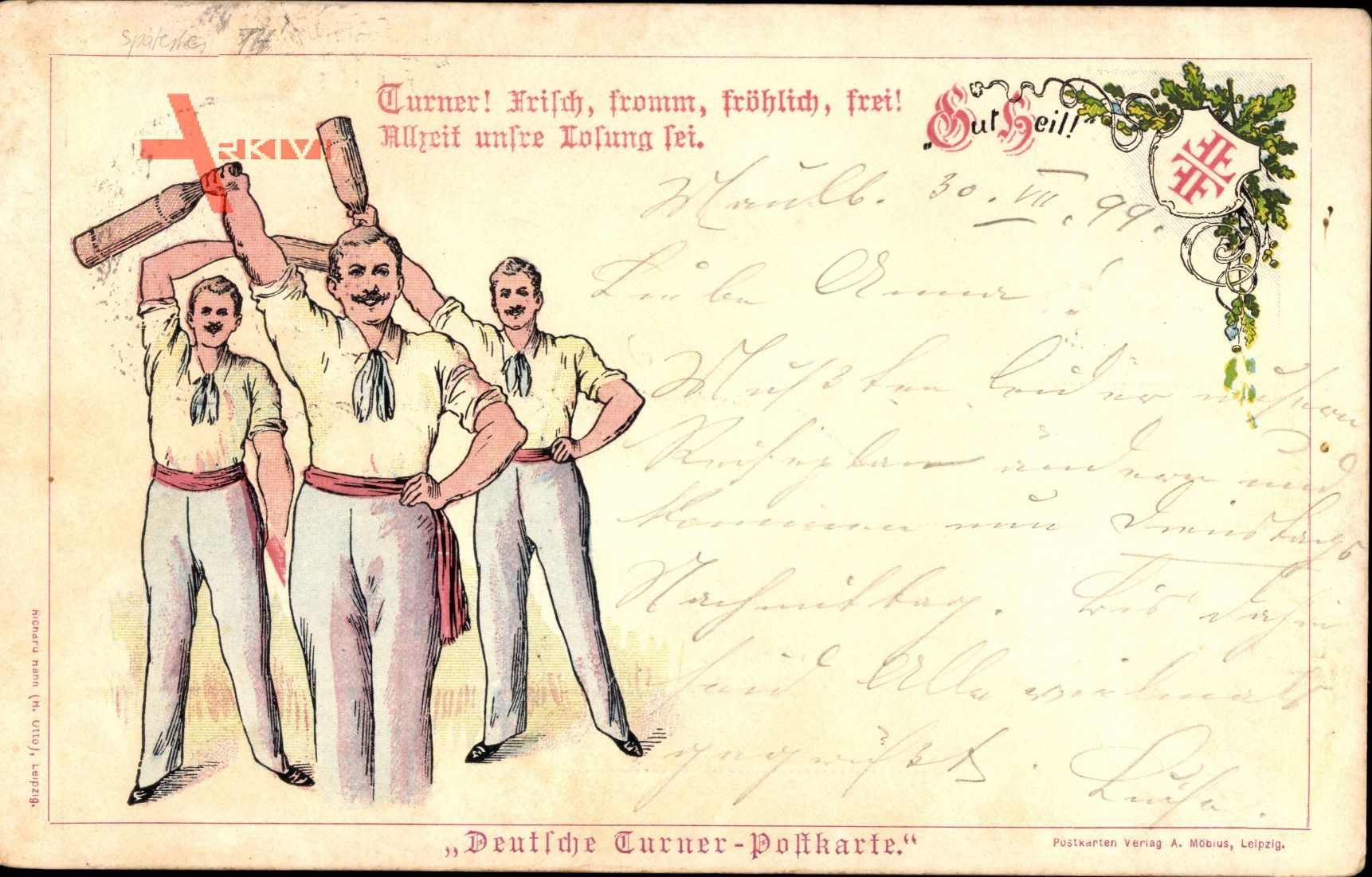 Deutsche Turner Postkarte, Turner, Frisch, fromm, fröhlich, frei