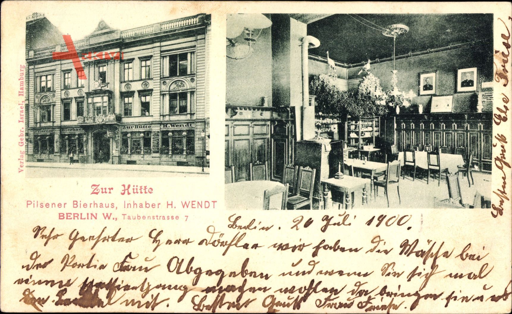 Berlin, Taubenstraße 7, Zur Hütte, Pilsener Bierhaus, Inh. H. Wendt