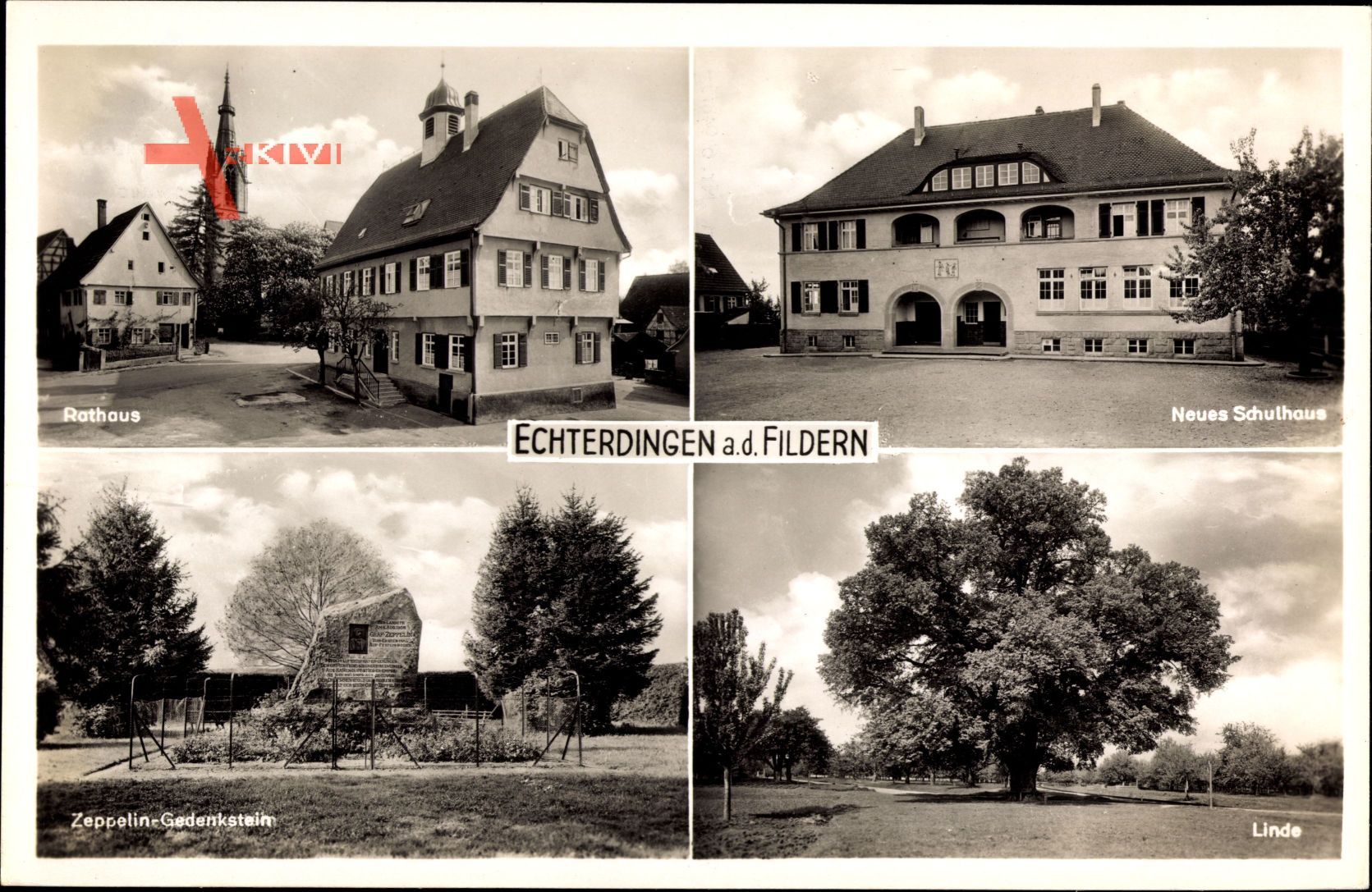 Leinfelden Echterdingen a.d. Fildern, Rathaus, Zeppelin Gedenkstein, Schule