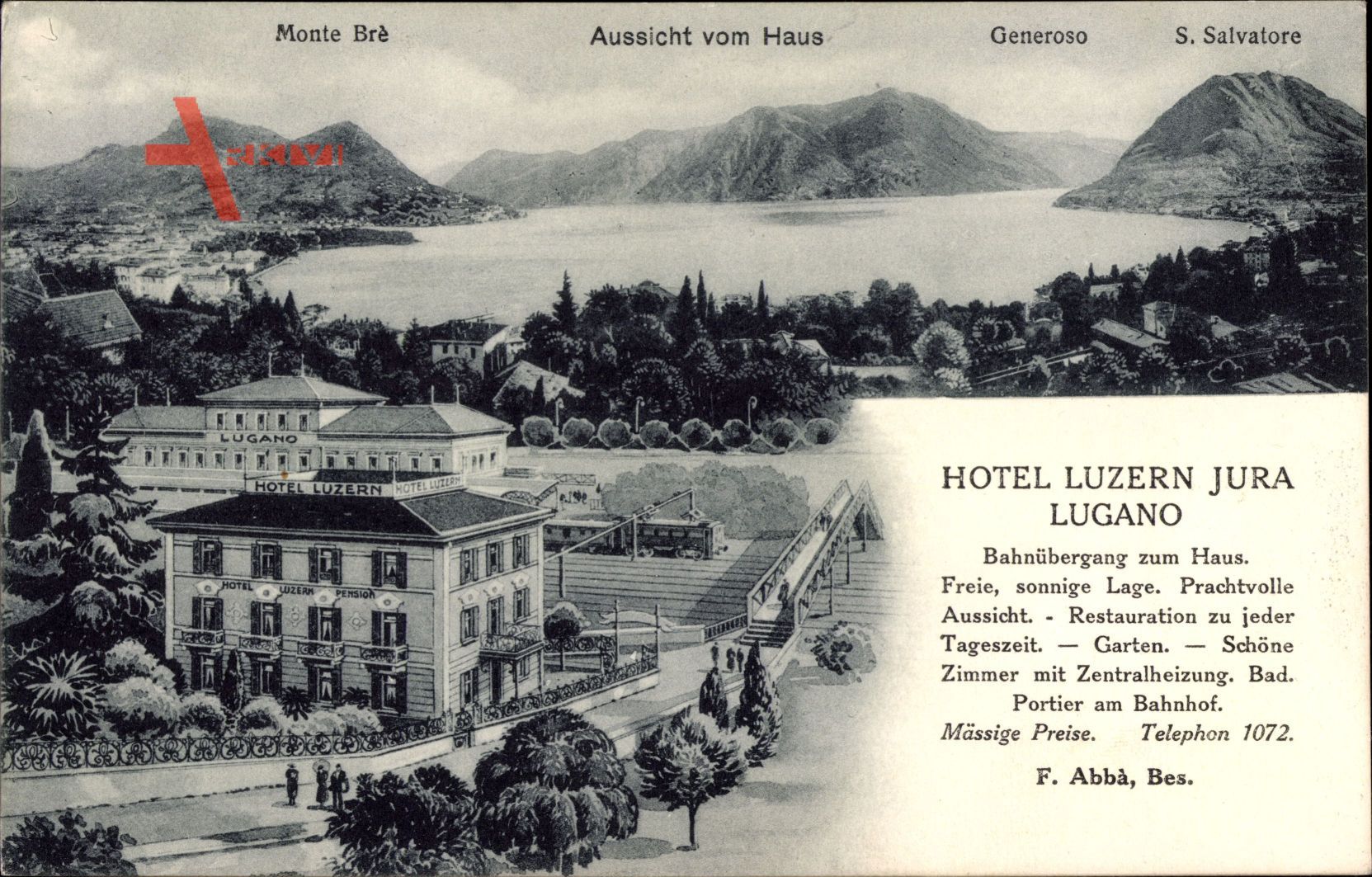 Lugano Kt. Tessin Schweiz, Hotel Luzern Jura, Monte Bré, Generoso um 1927