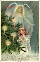 Frohe Weihnachten, Tannenbaum, Engel, Betendes Kind