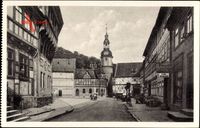 Stolberg im Südharz, Straßenpartie mit Marktplatz, Kirche, Autos