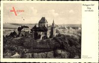 Nideggen in der Eifel, Blick auf die Burg mit Kirche, Fliegeraufnahme