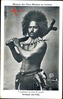 Un guerrier en tenue de parade, Archipel de Fidji, Missions Maristes