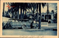Laghouat Algerien, Hotel Transatlantique, Bus, Anhänger, Palme, Zaun