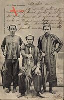 Vietnam, Types Annamites, drei Viatnemesen in Landestrachten