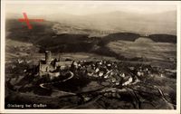 Gleiberg Wettenberg, Blick auf den Ort mit Burg, Fliegeraufnahme