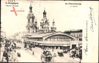 Sankt Petersburg Russland, Blick auf die Markthalle, Pferdewagen, Tram