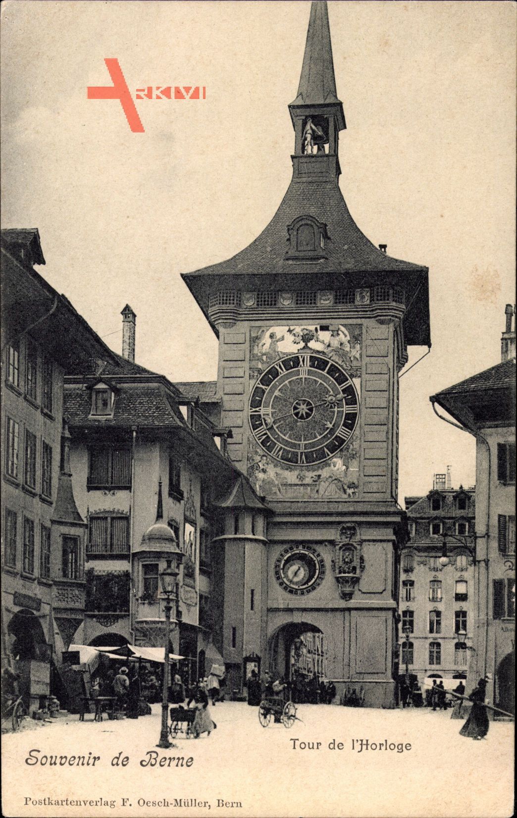 Bern Stadt Schweiz, Tour de lHorloge, Straßenpartie mit Blick auf Uhrturm