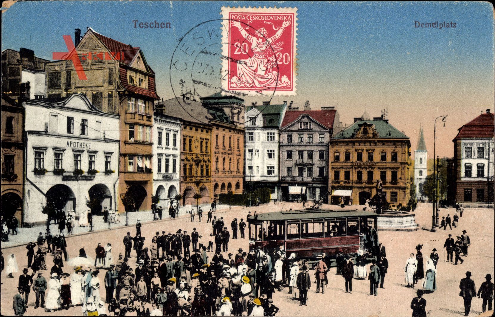 Cieszyn Teschen Schlesien, Demelplatz, Straßenbahn, Anwohner