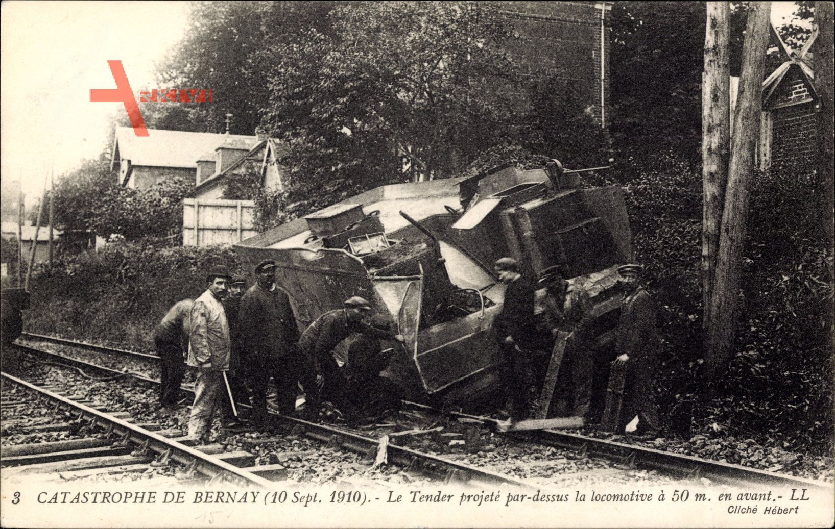 Bernay, Catastrophe 10 Sept. 1910, Tender projete par dessus la locomotive