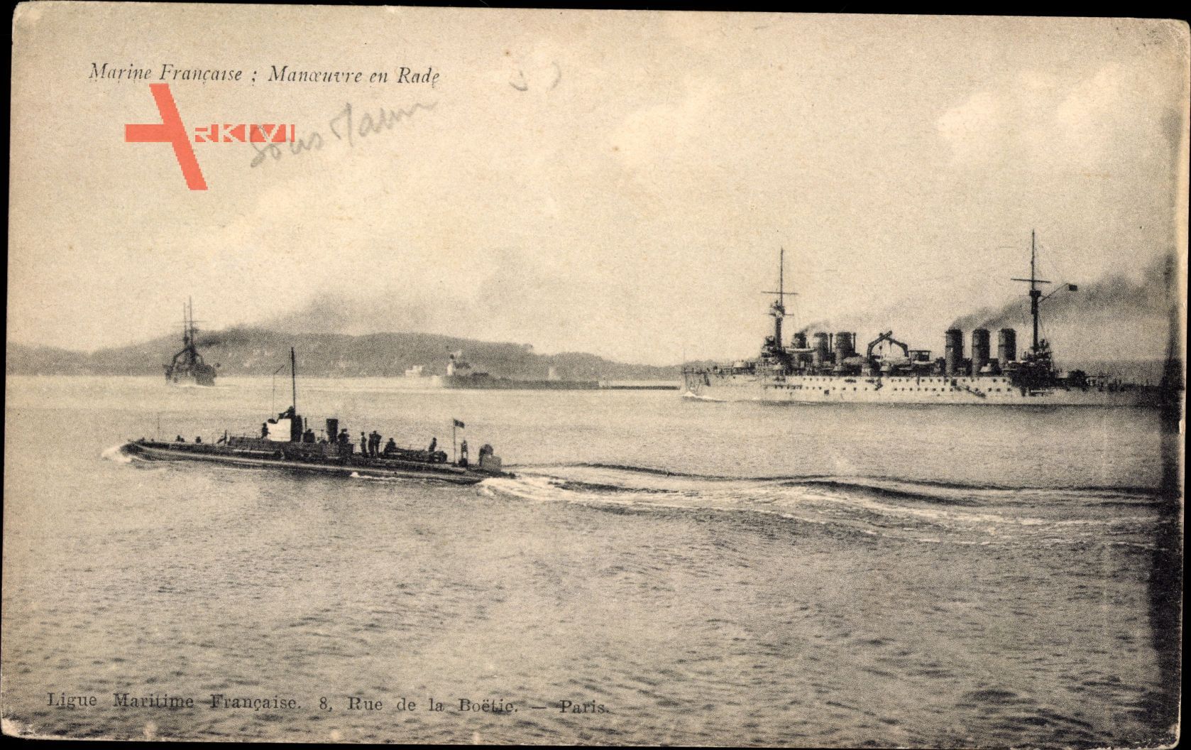 Marine Militaire Francaise, Manoeuvre en Rade, Submersible, Franz. U Boot