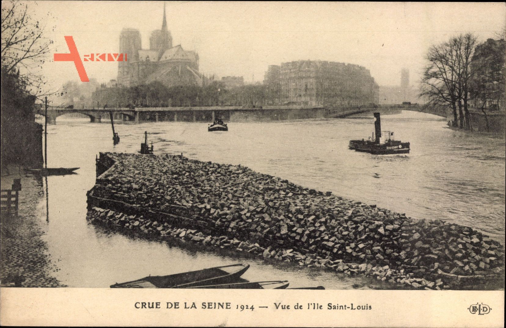 Paris, Crue de la Seine 1924, vue de lIle Saint Louis, Hochwasser