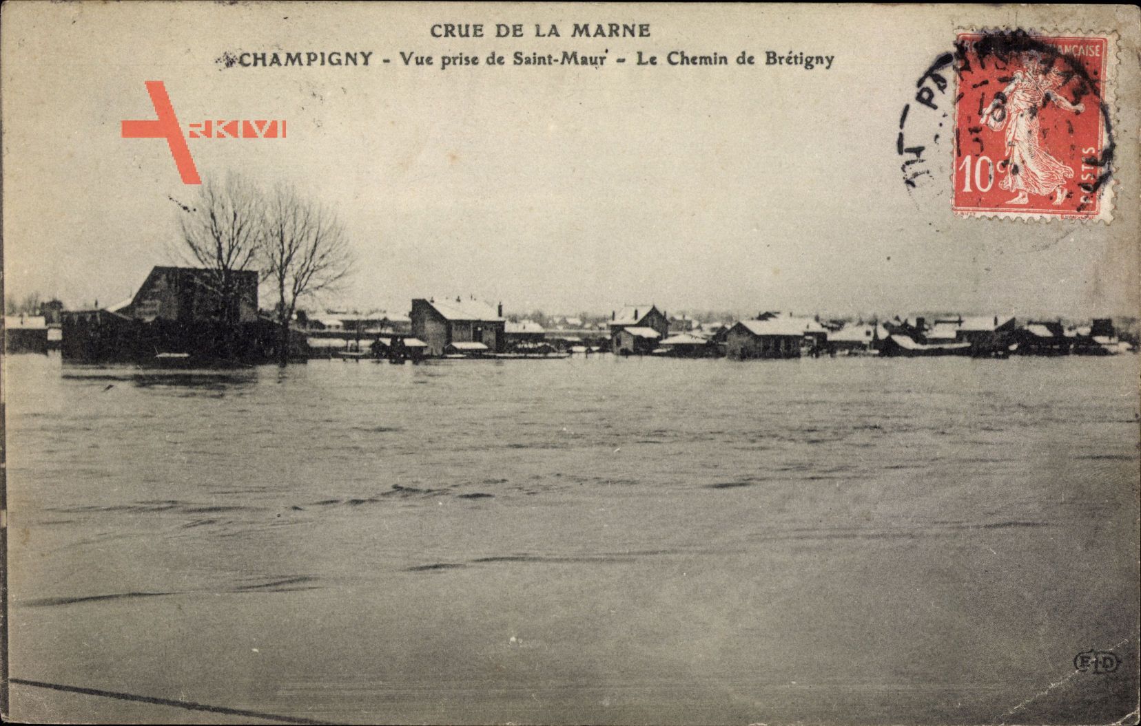Champigny sur Marne Val de Marne, Crue de la Marne, vue prise de Saint Maur