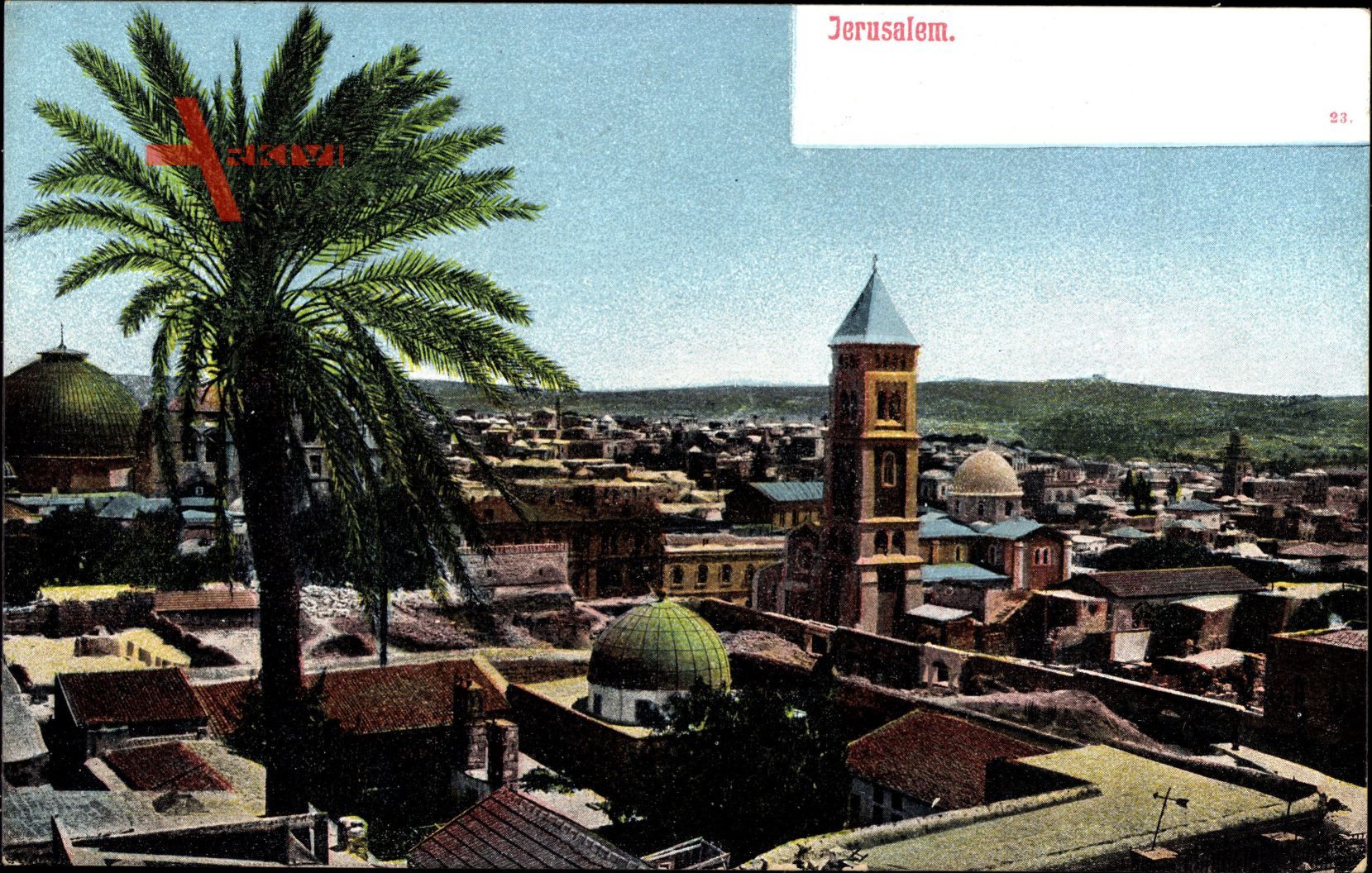 Jerusalem Israel, Blick auf den Ort, Palme, Minarett, Moschee