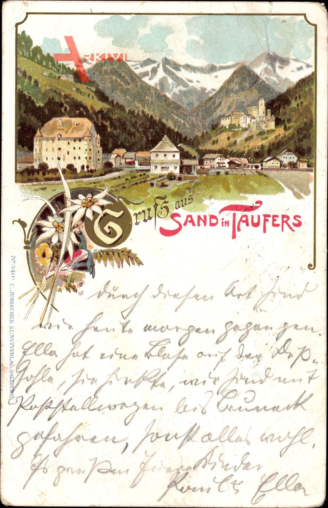 Taufers im Münstertal Südtirol, Panorama der Ortschaft, Burg, Alpen