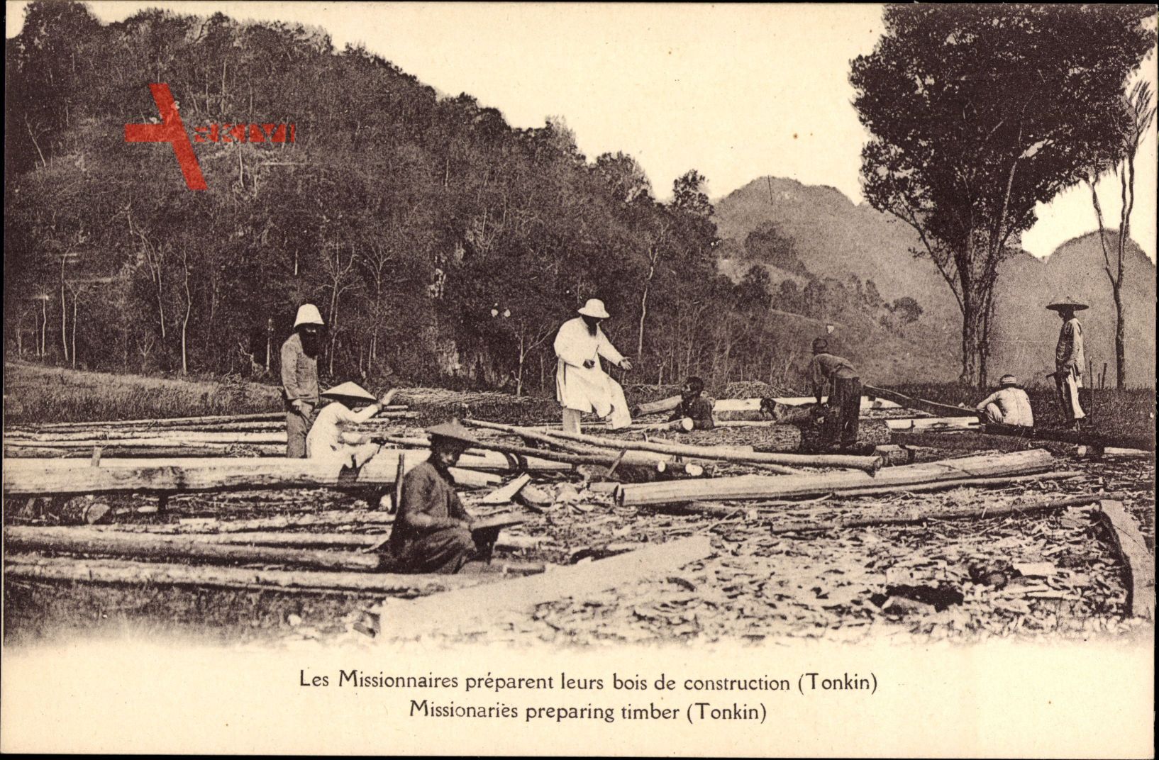 Tonkin Vietnam, Missionare bei der Forstarbeit, Vietnamesen