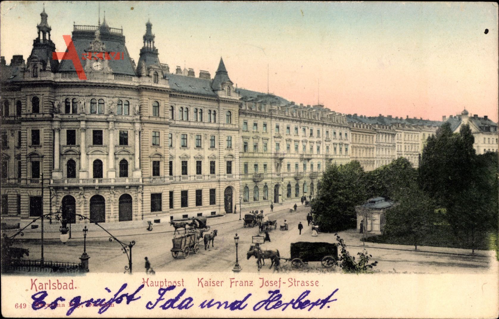 Karlovy Vary Karlsbad Stadt, Kaiser Franz Josef Straße mit Hauptpost