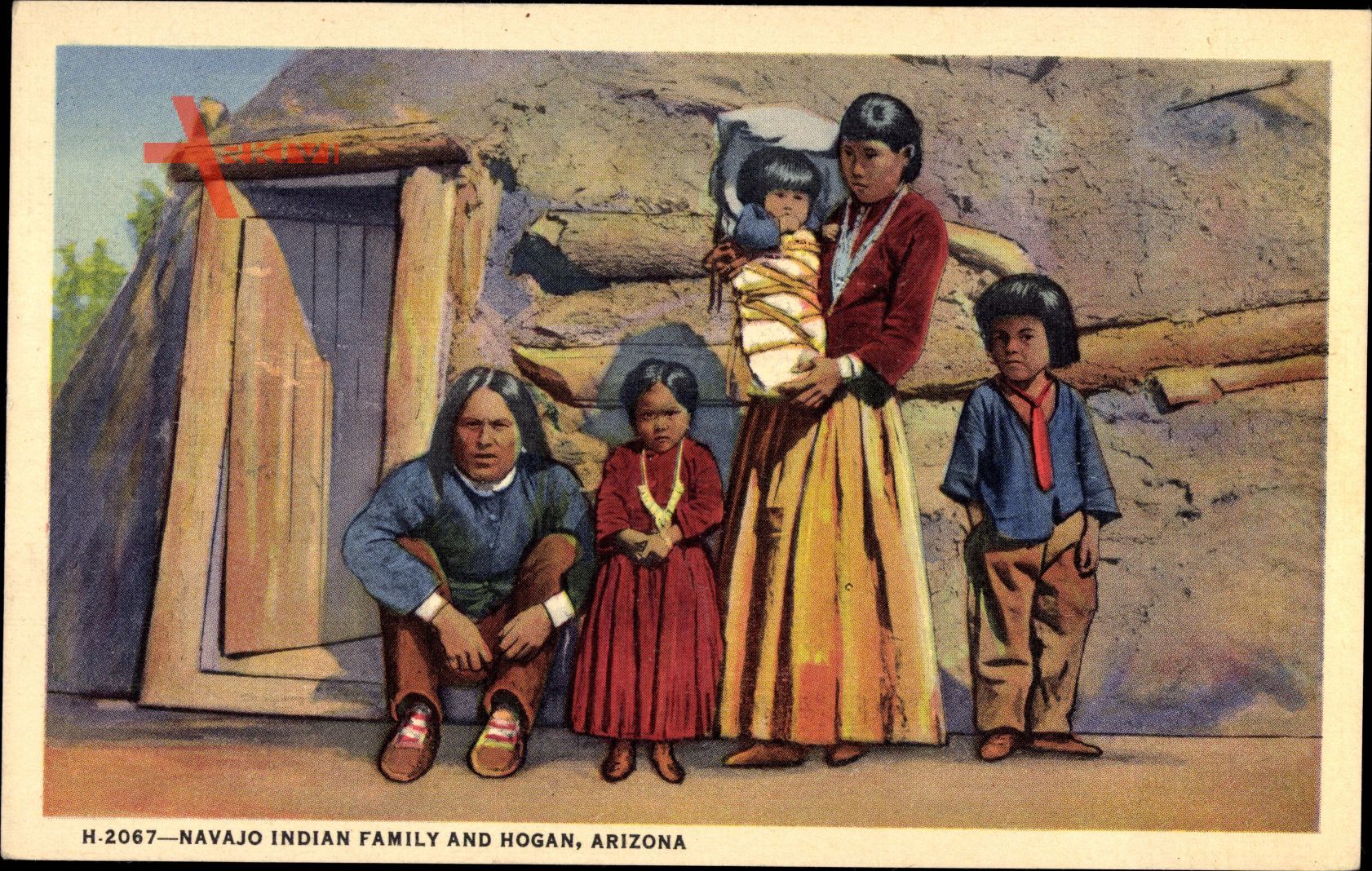 Arizona USA, Navajo Indian Family and Hogan, Indianer