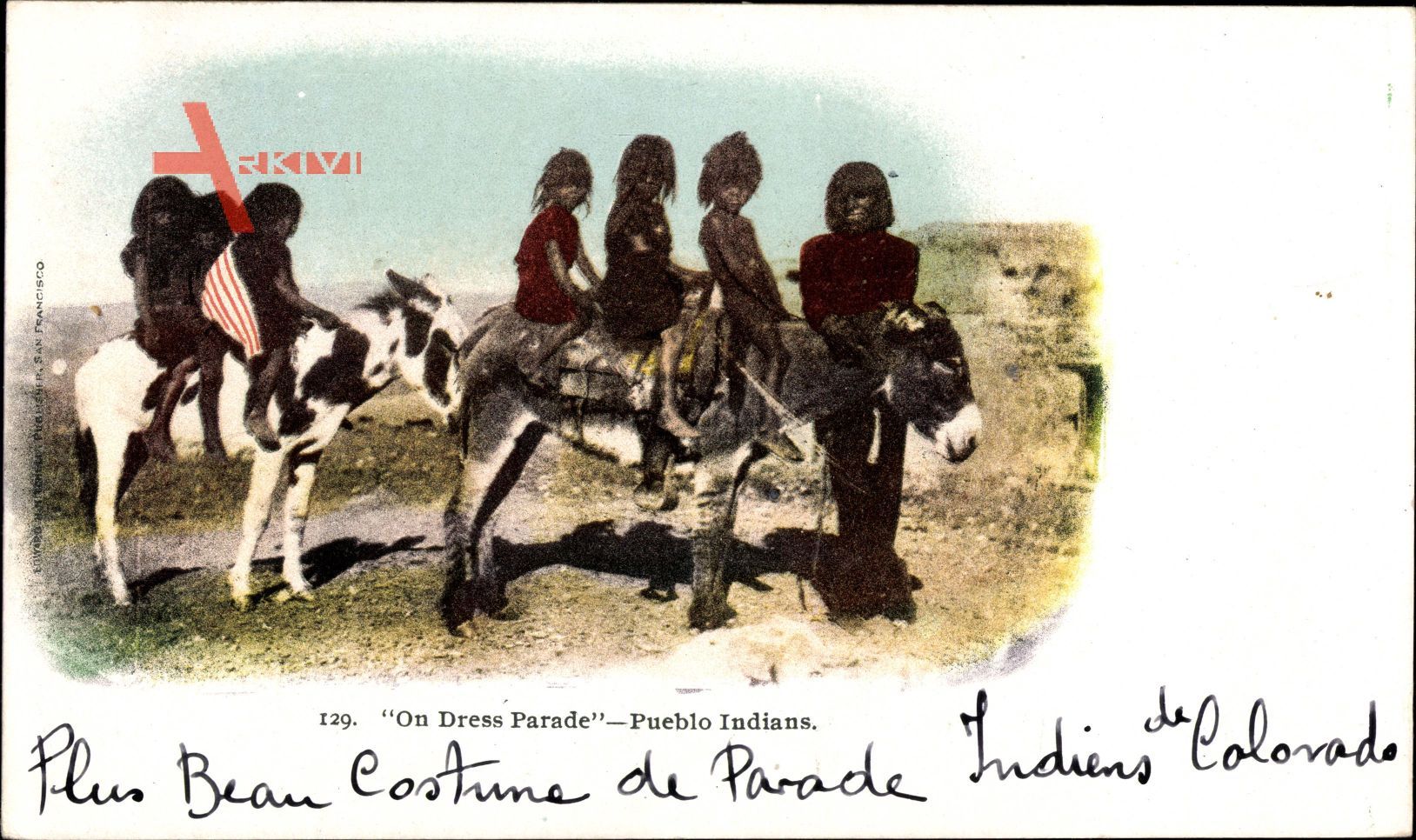 On Dress Parade, Pueblo Indians, New Mexico USA, Indianer, Kinder, Esel