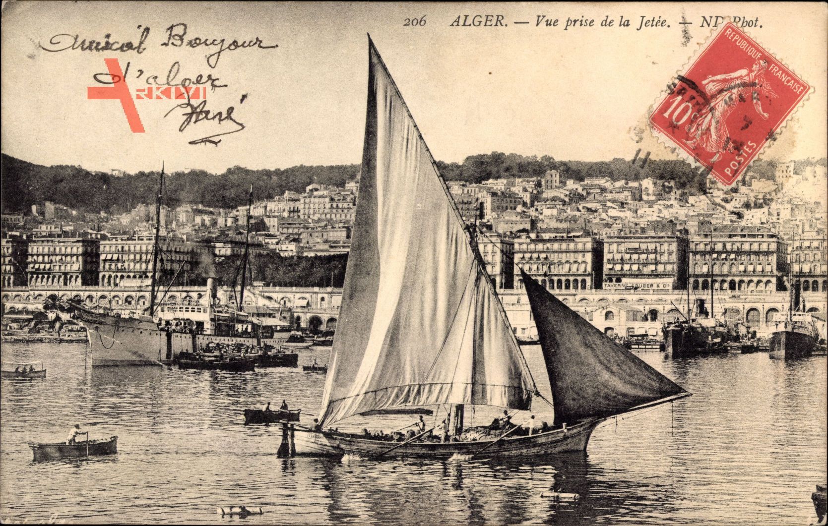 Alger Algerien, Vue prise de la Jetée, Segelboot im Hafen