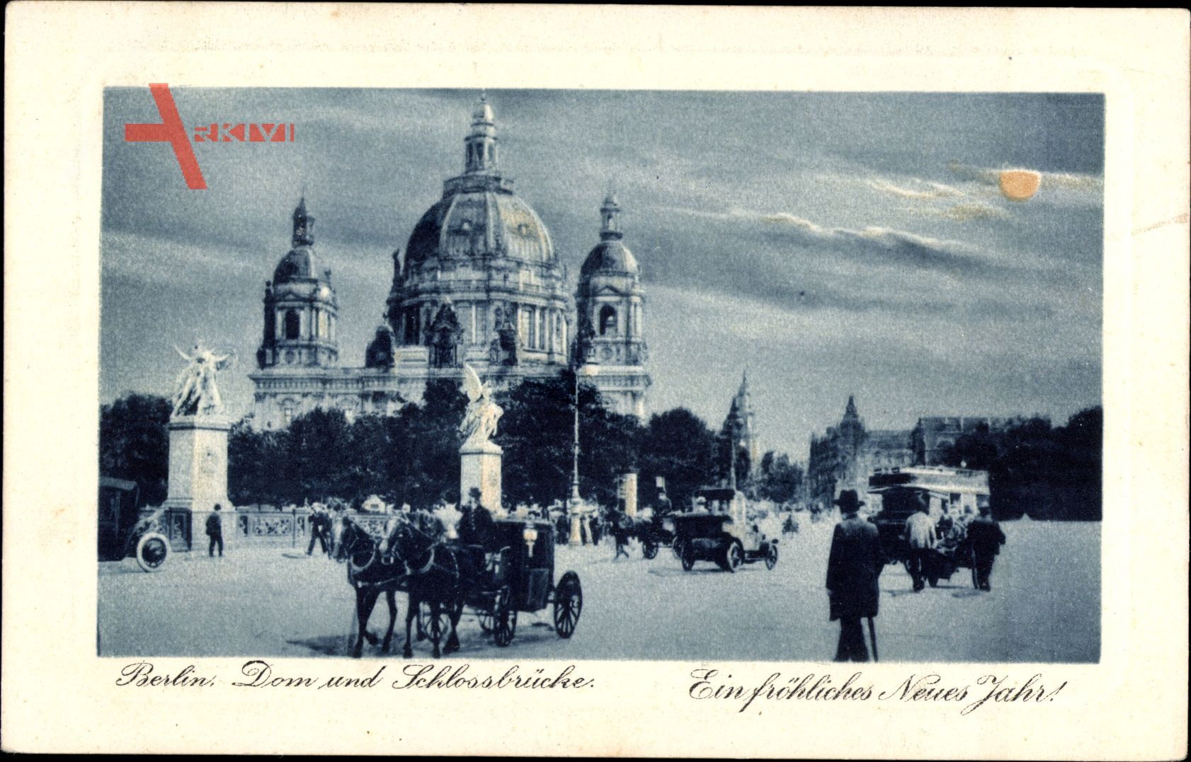 Berlin, Blick auf den Dom mit Schloßbrücke, Straßenleben