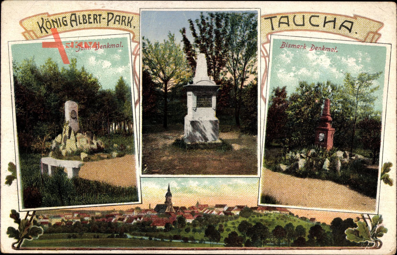 Taucha in Nordsachsen, König Albert Park, Bismarck Denkmal, Jahn Denkmal
