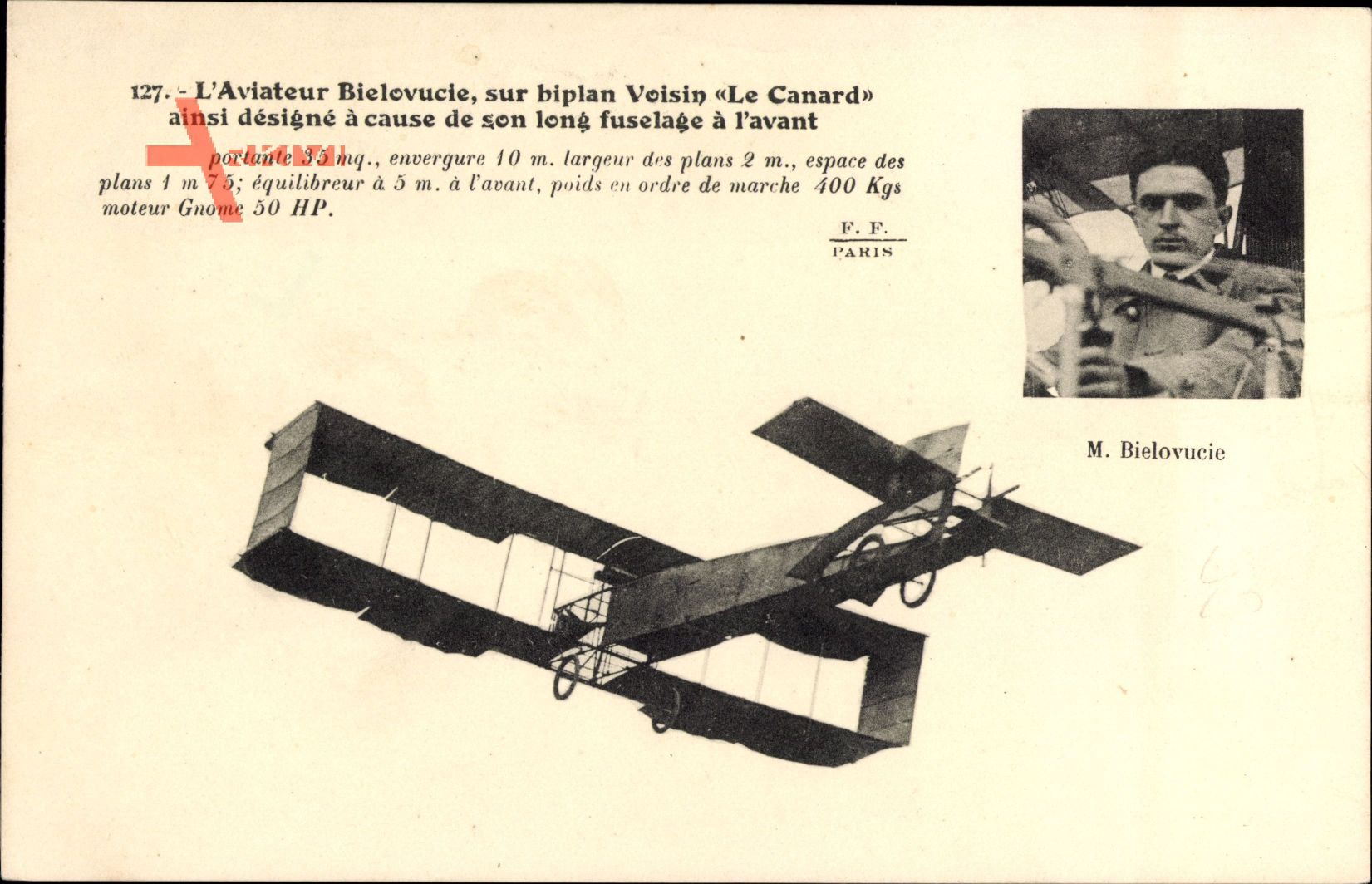 Aviateur Bielovucie, Biplan Voisin, Le Canard, Flugpionier