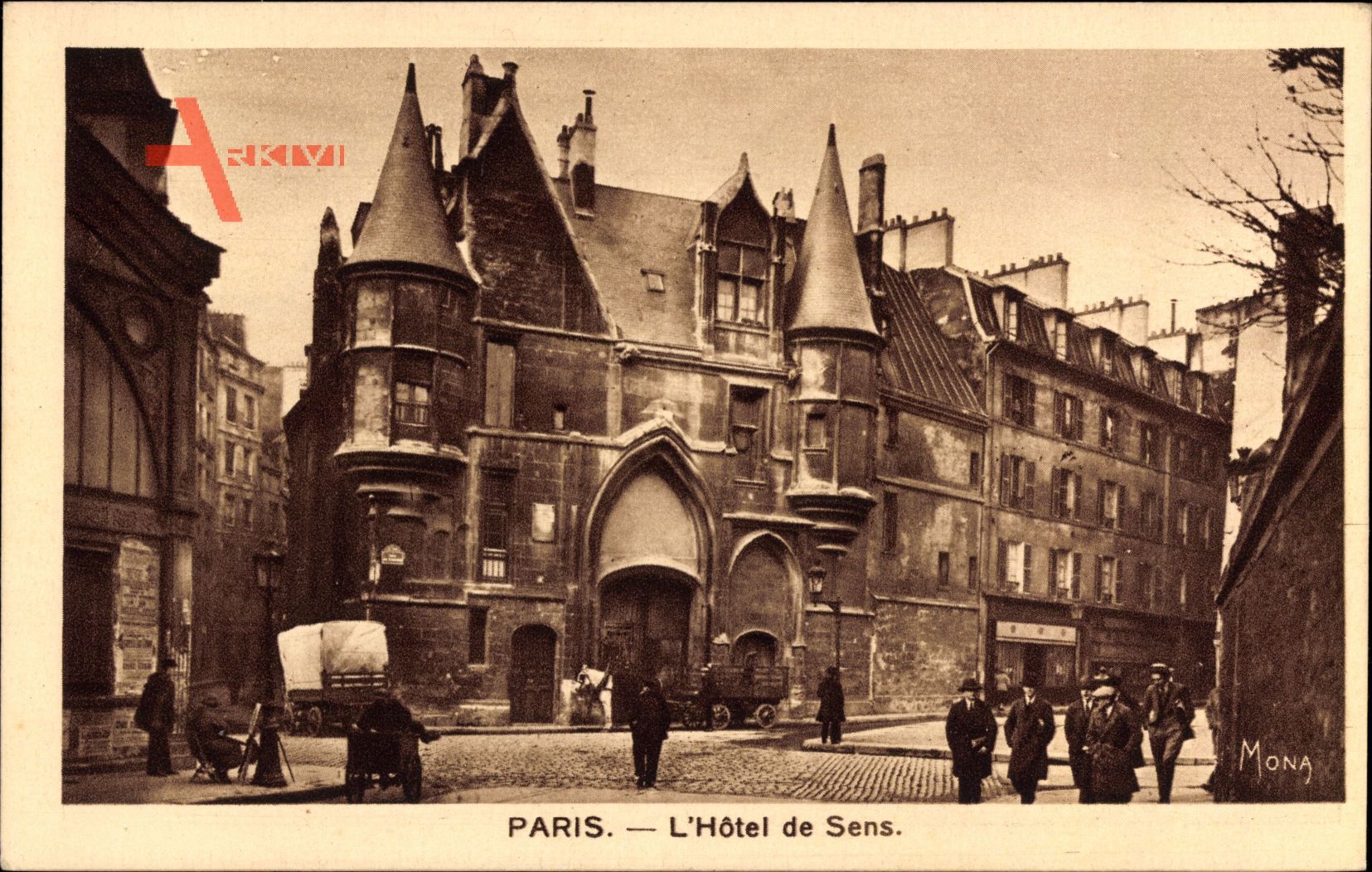 Paris, L'Hôtel de Sens, Straßenpartie, Passanten, Margarine Axa
