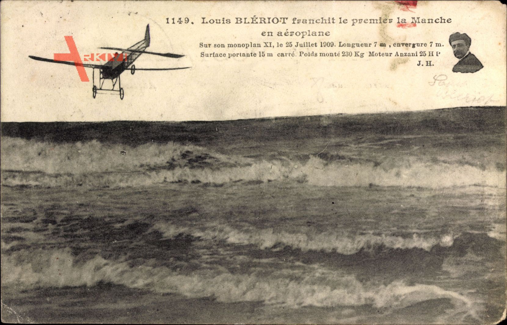 Louis Blériot franchit le premnier la Manche en aéroplane, 25 Juillet 1909